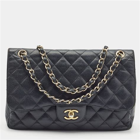 Chanel Black Quilted Caviar Jumbo Classic Double Flap Bag 